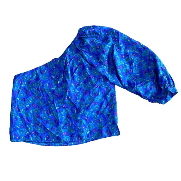 Veronica Beard Lyric One Shoulder Silk Top Cobalt Blue 12 - Picture 4 of 6